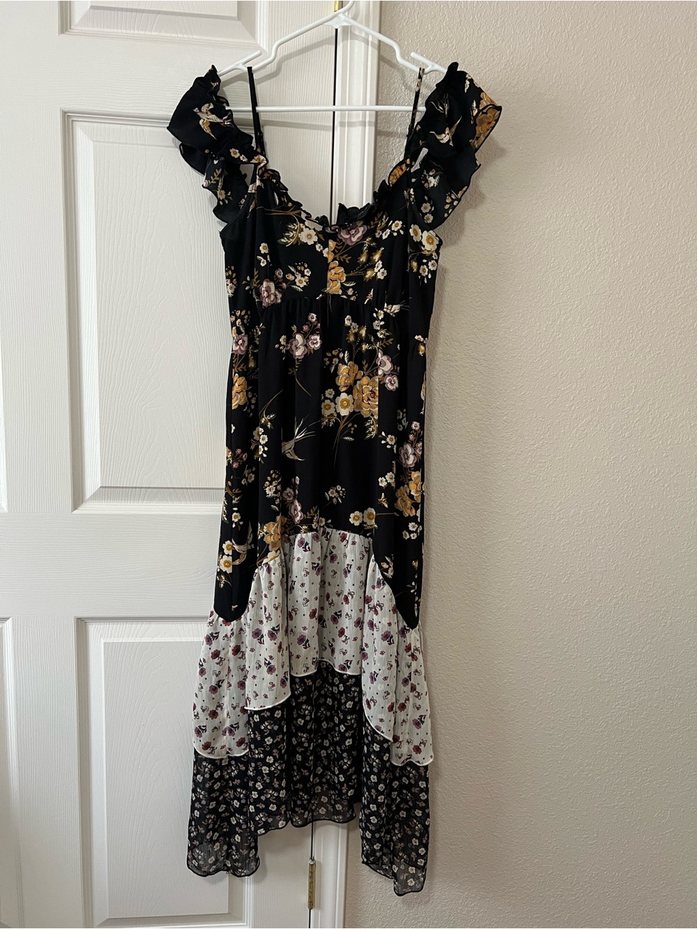 Rue21 Floral Ruffle Midi Dress Black Cottagecore Boho Size Medium